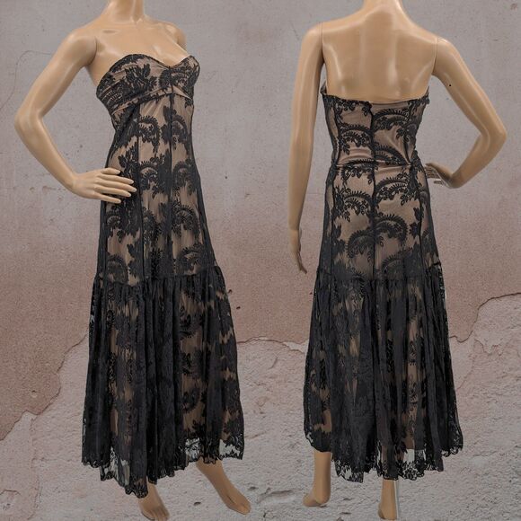 Vintage Dresses & Skirts - Vintage y2k Newport News Strapless Gown Black Lace Dress Prom Whimsygoth Size 8